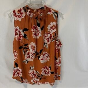 Floral Sleeveless Smocked Top - Orange and White